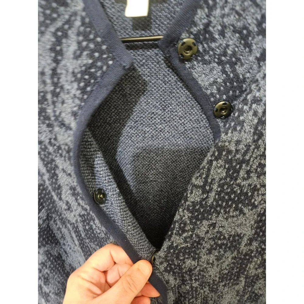 Pure Jill‎ J. Jill Blue Abstract Jacquard Snap Front Cardigan Sweater XS